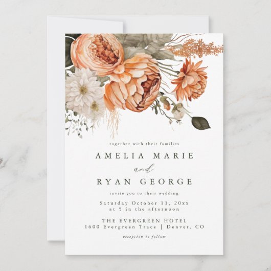 Terracotta Sage Boho Floral Wedding Einladung (Vorderseite)