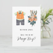 Terracotta Sage Boy Anzug werden Sie mein Page Boy Einladung (Stehend Vorderseite)