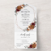 Terracotta Sage Burgund Bloral Geometric Wedding All In One Einladung (Innen Boden)