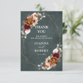 Terracotta Sage Burgund Bloral Geometric Wedding Dankeskarte (Stehend Vorderseite)