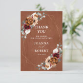 Terracotta Sage Burgund Bloral Geometric Wedding Dankeskarte (Stehend Vorderseite)