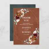 Terracotta Sage Burgund Bloral Geometric Wedding Dankeskarte (Vorne/Hinten)