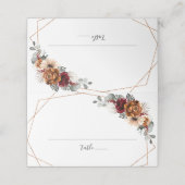 Terracotta Sage Burgund Bloral Geometric Wedding Platzkarte (Außenseite Aufgefaltet)