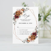 Terracotta Sage Burgund Bloral Geometric Wedding RSVP Karte (Stehend Vorderseite)