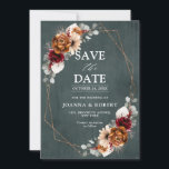 Terracotta Sage Burgund Bloral Geometric Wedding Save The Date<br><div class="desc">Elegantes Rotes Burgund,  Terracotta ,  Orange erthy floral Thema Hochzeit speichern die Dattelkarte mit elegantem Bouquet von Marsala,  Terracotta Rose Pfannkuchen und Salbei grünen Eukalyptus-Blätter. Bitte kontaktieren Sie mich für Hilfe bei der Anpassung oder wenn Sie ein anderes Produkt mit diesem Design benötigen.</div>