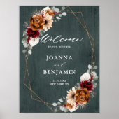 Terracotta Sage Burgundy Geometric Wedding Willkom Poster (Vorne)