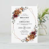 Terracotta Sage Burgundy Greenery Geometric Weddin Einladung (Stehend Vorderseite)