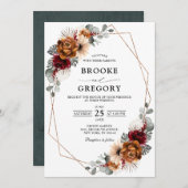 Terracotta Sage Burgundy Greenery Geometric Weddin Einladung (Vorne/Hinten)