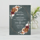 Terracotta Sage Burgundy Greenery Geometric Weddin Einladung (Stehend Vorderseite)