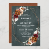 Terracotta Sage Burgundy Greenery Geometric Weddin Einladung (Vorne/Hinten)