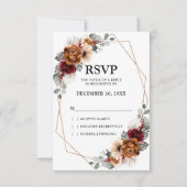 Terracotta Sage Burgundy Greenery Geometric Weddin RSVP Karte (Vorderseite)