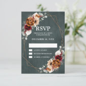 Terracotta Sage Burgundy Greenery Geometric Weddin RSVP Karte (Stehend Vorderseite)