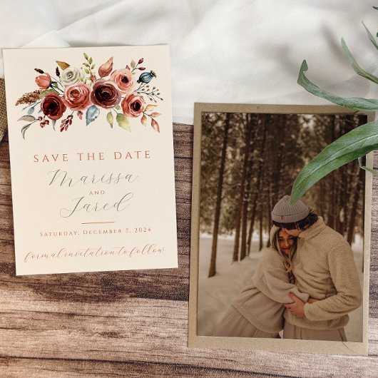 Terracotta Sage Green Wedding Floral Foto Save The Date