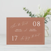 Terracotta Save the Date Hochzeitsankündigung (Stehend Vorderseite)