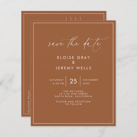 Terracotta Save the Date Postkarte (Vorne/Hinten)