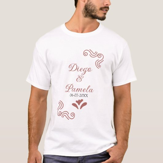 Terracotta schwarz rustikale spanisch Hochzeitspaa T-Shirt (Vorderseite)