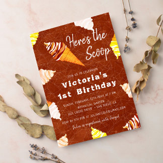 Terracotta Scoop Ice-Cream Cake Foto Geburtstag Einladung