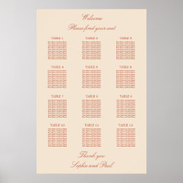 Terracotta Script 12 Table Wedding Seating Poster