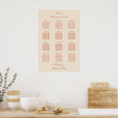 Terracotta Script 12 Table Wedding Seating Poster (Küche)