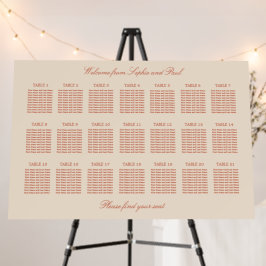Terracotta Script 21 Table Wedding Seating Chart