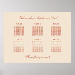 Terracotta Script 6 Table Wedding Poster