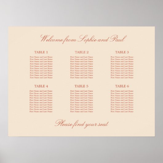 Terracotta Script 6 Table Wedding Poster (Vorne)