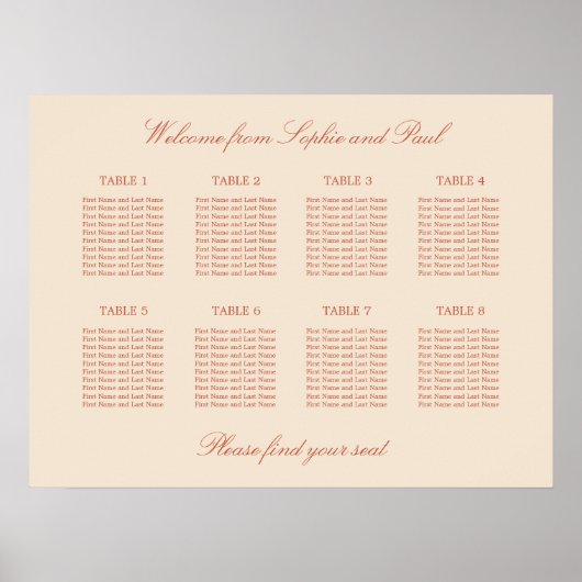 Terracotta Script 8 Table Wedding Poster (Vorne)
