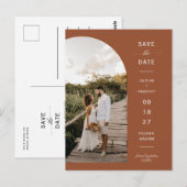 Terracotta Script Arch Foto QR Code Save the Date Postkarte (Vorne/Hinten)
