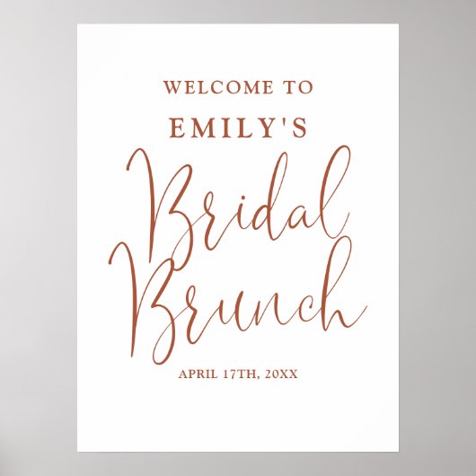 Terracotta Script Bridal Brunch Begrüßungszeichen Poster (Vorne)