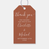 Terracotta Script Dankeschön Gastgeschenk Hochzeit Geschenkanhänger (Vorderseite)