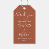 Terracotta Script Dankeschön Gastgeschenk Hochzeit Geschenkanhänger (Rückseite)