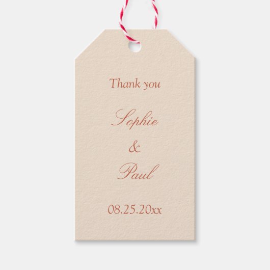 Terracotta Script-Gastgeschenk Hochzeit Geschenkanhänger (Vorderseite)