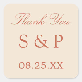 Terracotta Script-Gastgeschenk Hochzeit Quadratischer Aufkleber