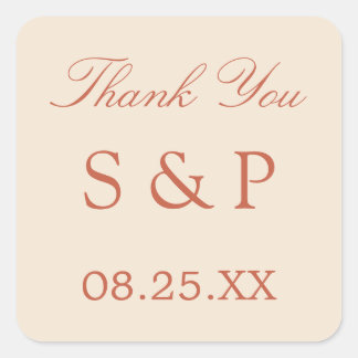 Terracotta Script-Gastgeschenk Hochzeit Quadratischer Aufkleber