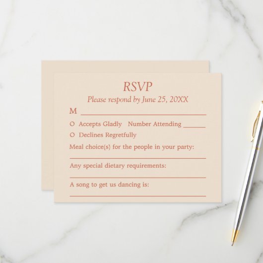 Terracotta Script Guest Choices Wedding RSVP Card (Vorderseite/Rückseite Beispiel)