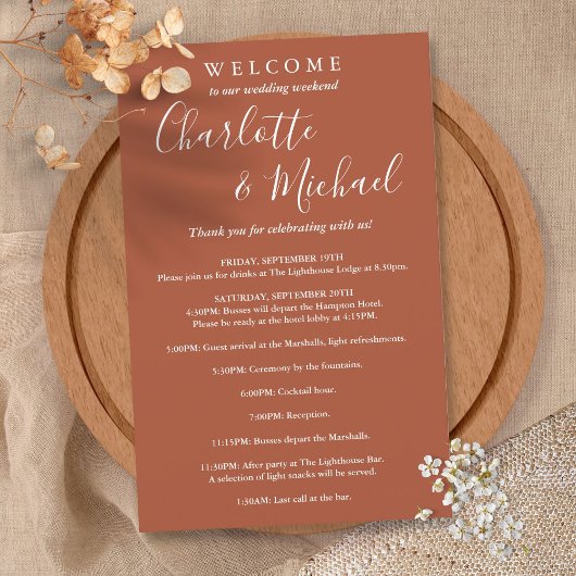Terracotta Script Guest Wedding Weekend Program
