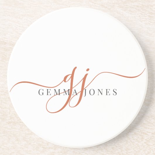 Terracotta Script Initials Monogram Minimalistisch Getränkeuntersetzer (Vorne)