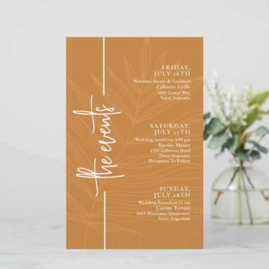 Terracotta Script Minimal Wedding Events Timeline (Stehend Vorderseite)