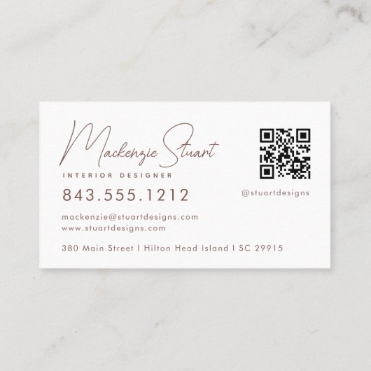 Terracotta Script QR Code Modernes Elegantes Desig Visitenkarte (Rückseite)