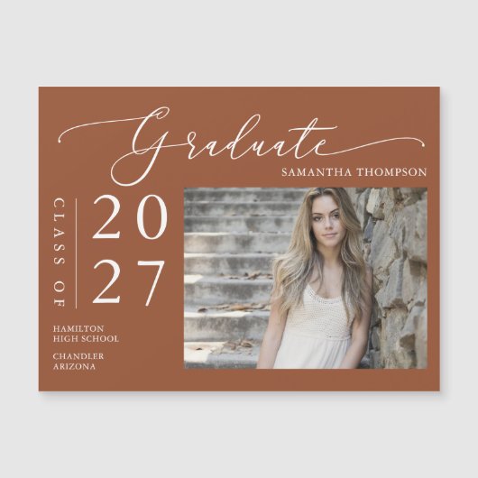 Terracotta Script School Graduate Foto Magnet (Vorderseite)