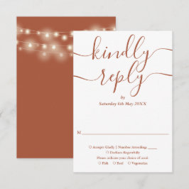 Terracotta Script String Lights Wedding RSVP Karte