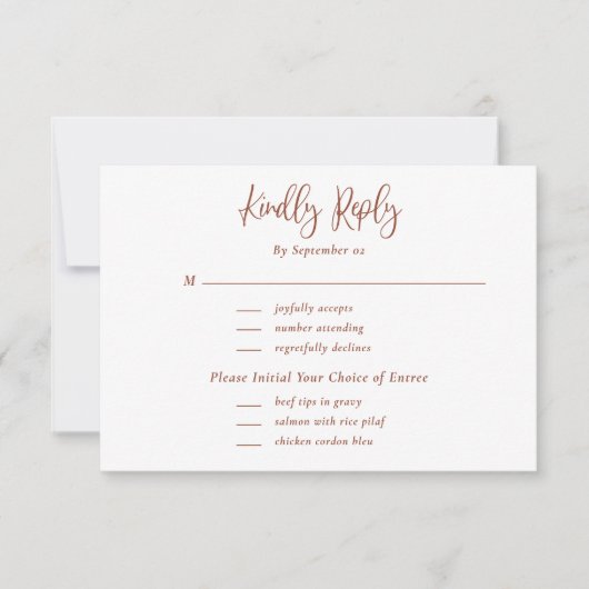 Terracotta Script Typografy Floral Wedding RSVP (Vorderseite)