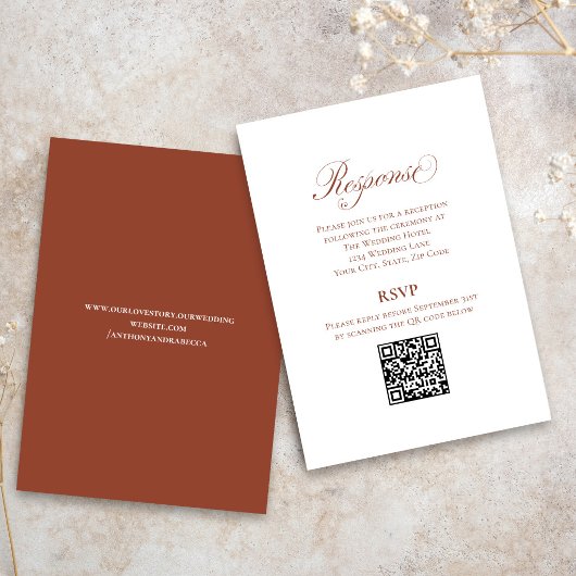 Terracotta Script Wedding RSVP QR Code Begleitkarte