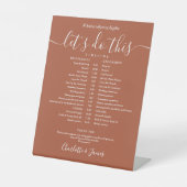 Terracotta Script Wedding Schedule Timeline Sockelschild (Vorderseite)