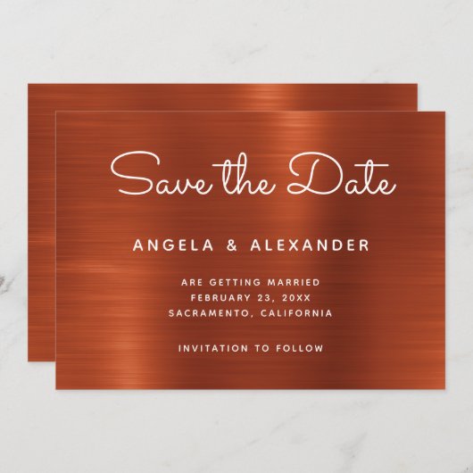 Terracotta Shimmer Ombre Wedding Save The Date (Vorne/Hinten)