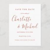 Terracotta Signature Script Hochzeit Speichern Sie Postkarte (Vorderseite)