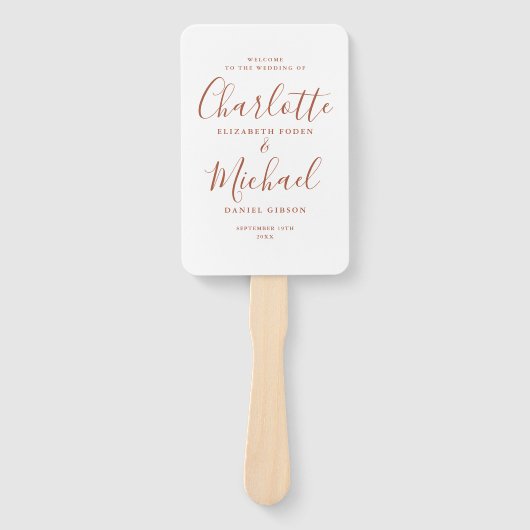 Terracotta Signature Script Wedding Programm Fächer (Vorderseite)