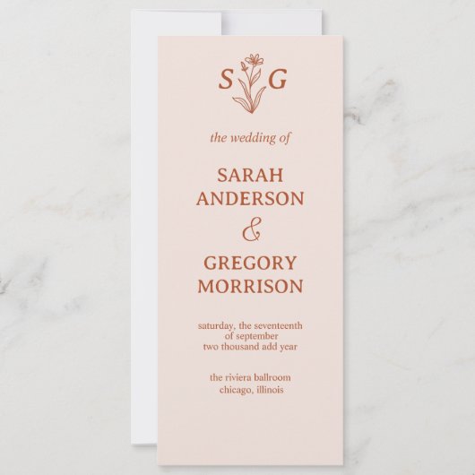 Terracotta Simple Boho Floral Wedding Program (Vorderseite)