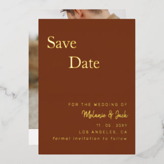 Terracotta Simple Calligraphy Foto Save the Date Folieneinladung