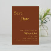 Terracotta Simple Calligraphy Foto Save the Date Folieneinladung (Stehend vorne)